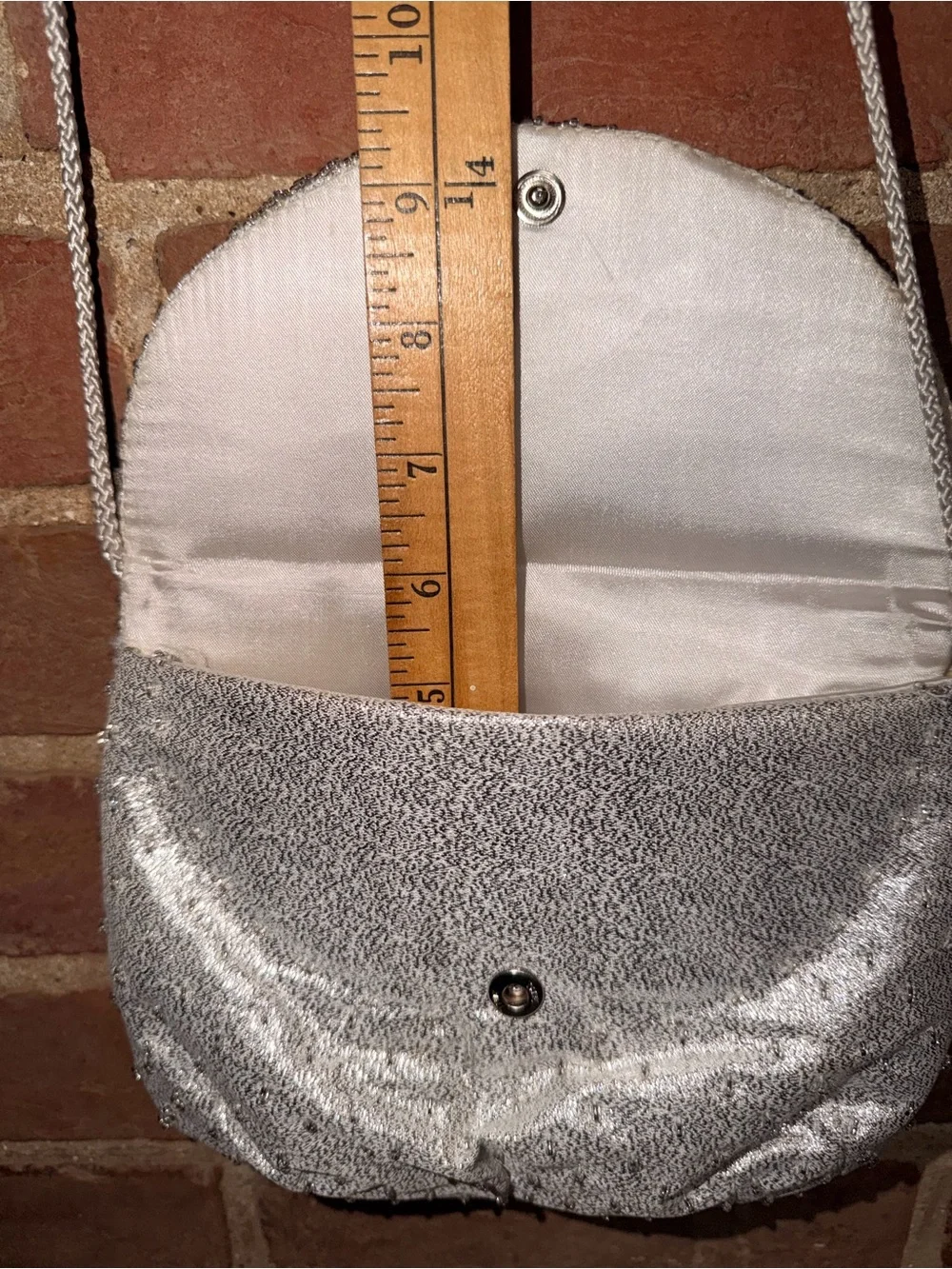 La Regale Ivory Lace Crossbody Bag Silver Strap Purse Tiny Small Sparkly